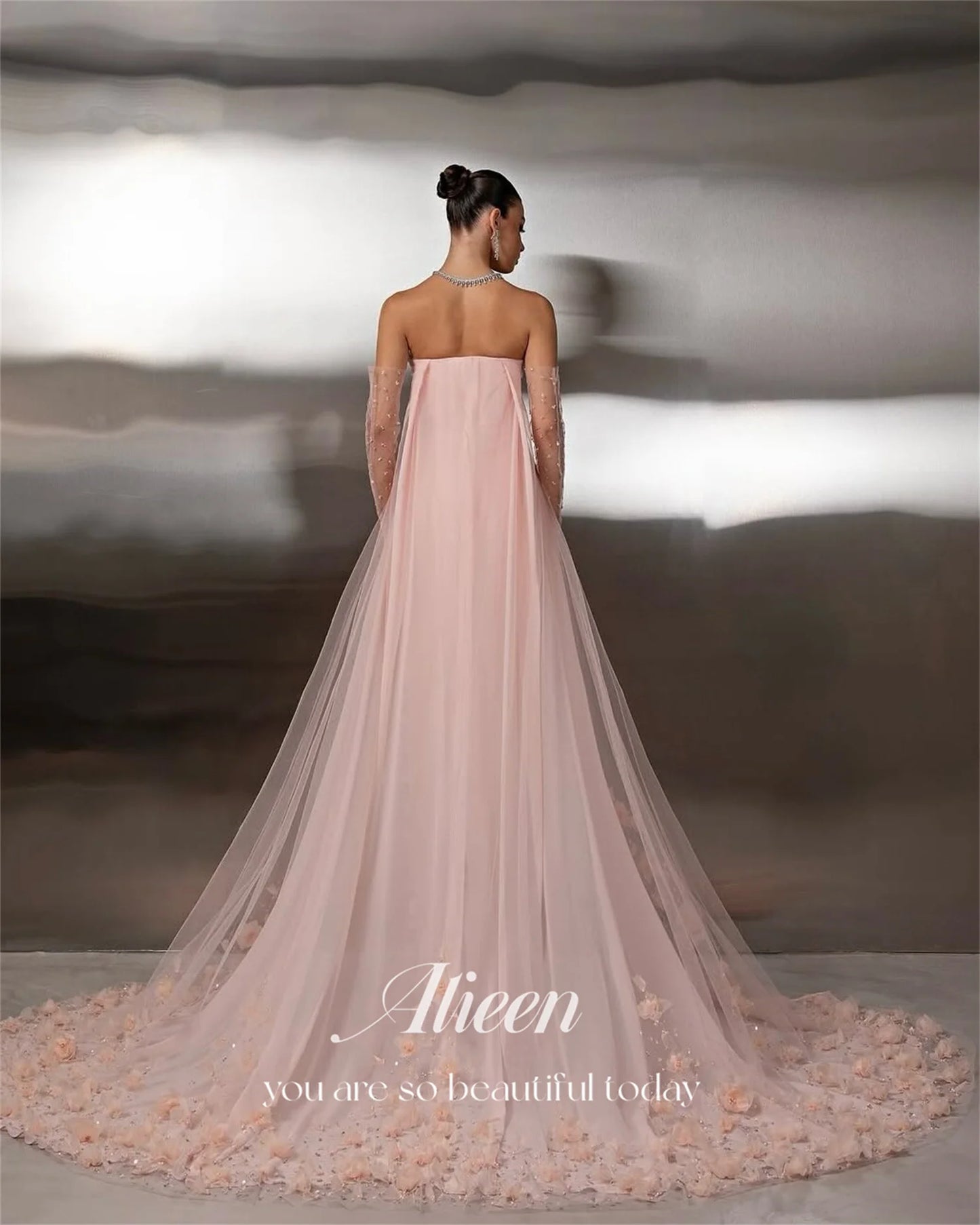 Pink Tulle Strapless Mermaid Evening Gown | Floral