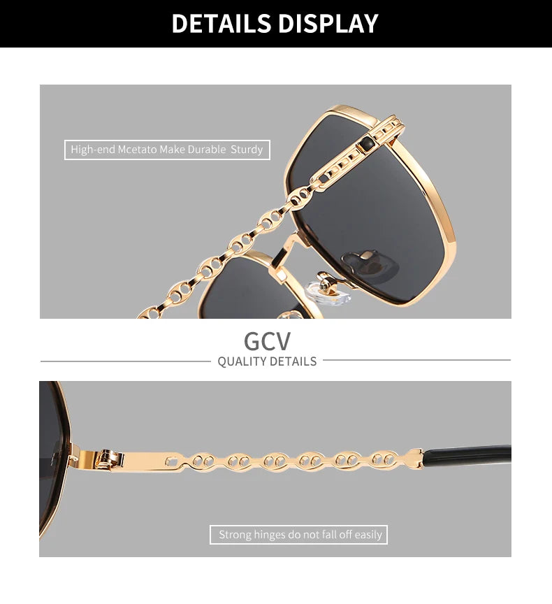 GCV Brand Classic Retro Women's Rectangular Square Metal Frame Glasses, Sunglasses, Polarizer Lenses，Box Oculos De Sol Gafas