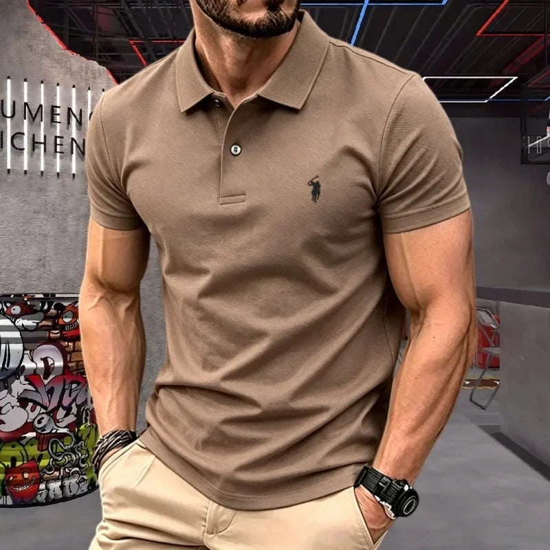 Men's 100% Cotton Polo Shirt — Embroidered Short Sleeve Golf Top