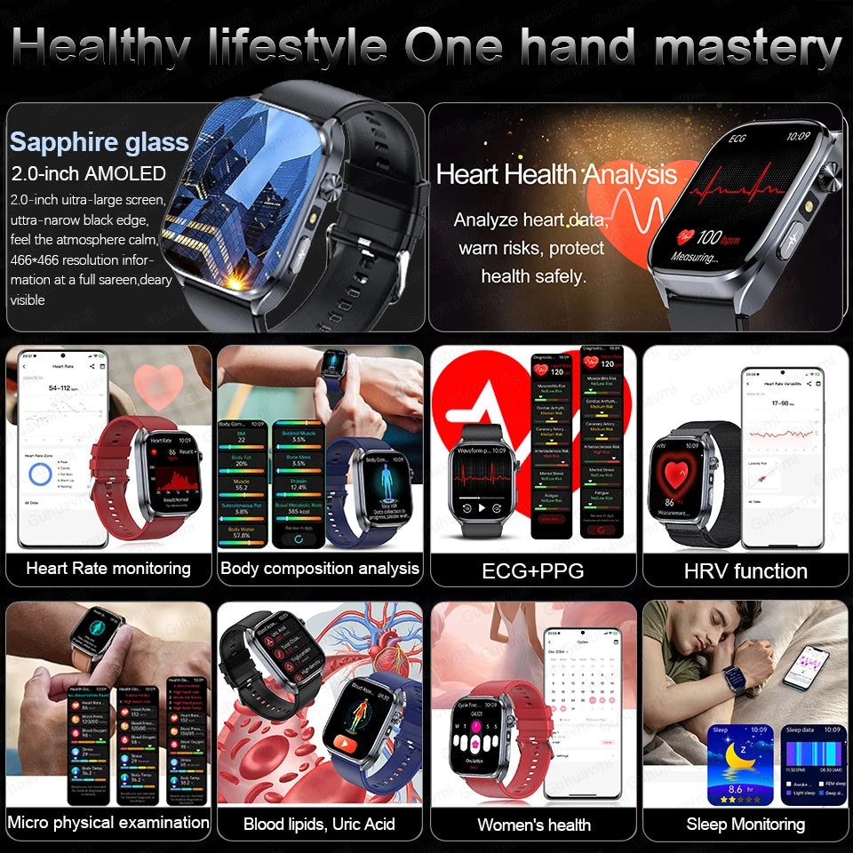 ECG+PPG Health Smartwatch – AI Body Analysis & BT Calling