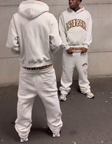 2025 European and American New Trendy High Street Leopard Print Loose Hooded Sweatshirt Casual Stacking Sweatpants