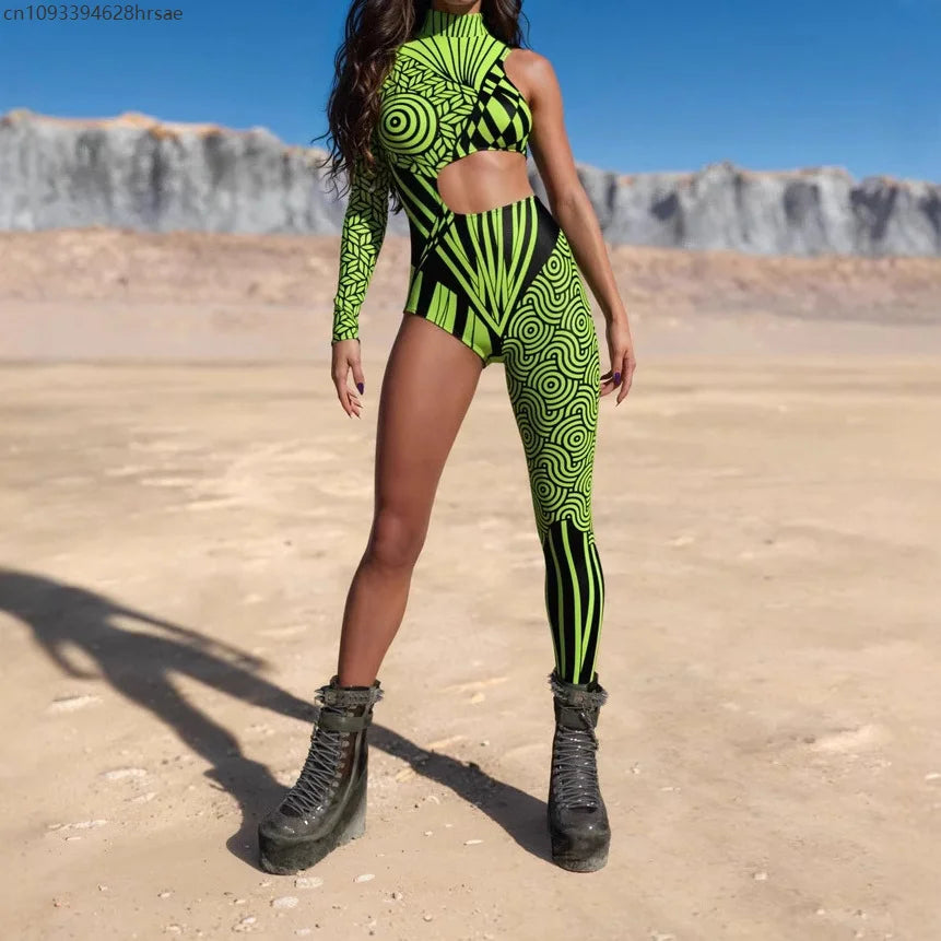 Women's Cyberpunk Rainbow Asymmetrical Bodysuit
