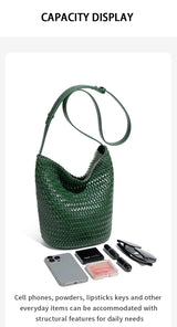 Luxury Women's Shopping Bag New High-End Hand-Woven Leather Bucket Bag Large-Capacity Shoulder Messenger Bag Commuter Tote Bag