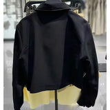 2024 New Women Casual Black Trousers Suits Sports Short Jacket + Female Vinatge Black White Patchwork Baggy Pants Street
