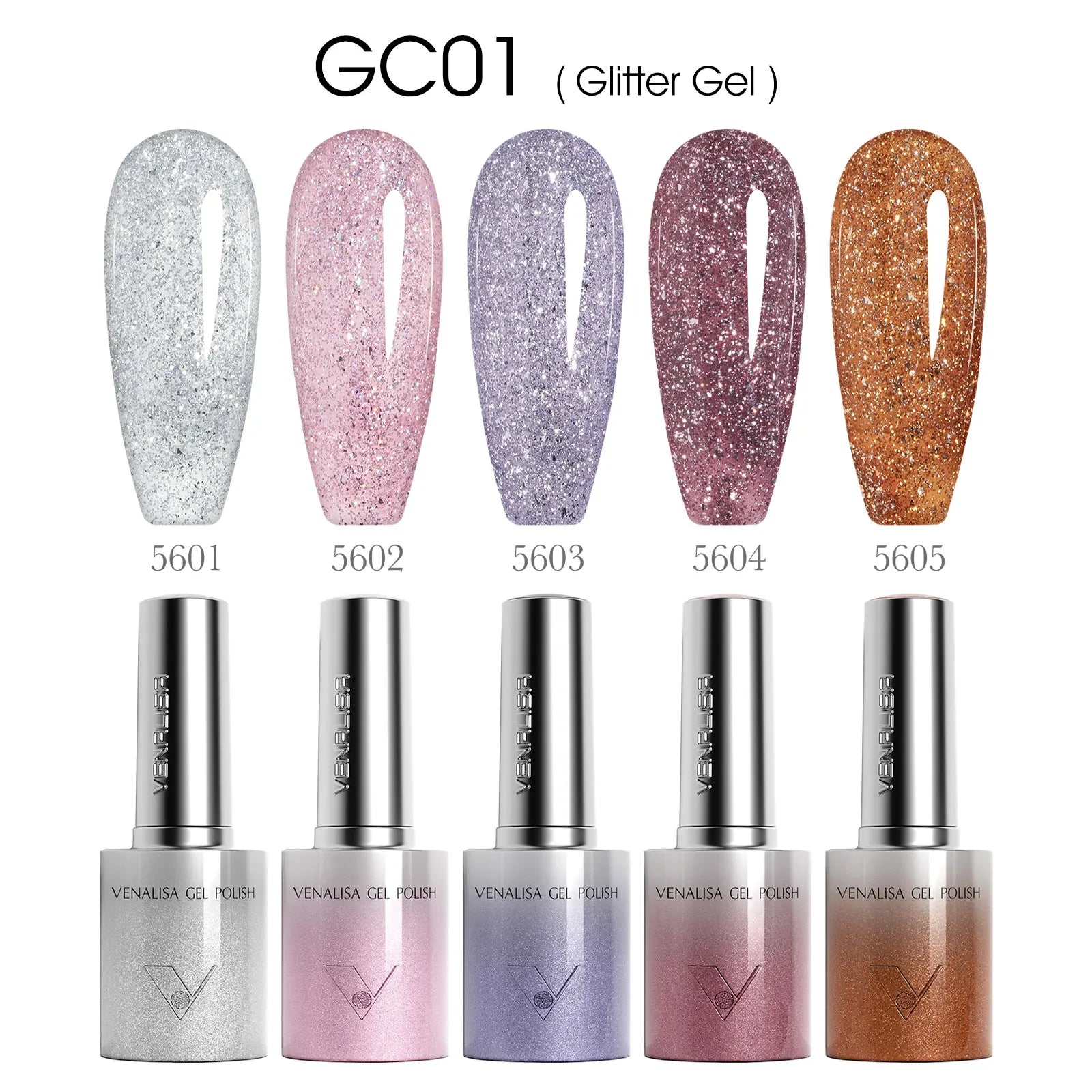 5pcs Venalisa Hema/TPO Free Cat Eye Nail Gel Polish Color Palette Kit Ultra Glitter Diamond Sparkle Soak Off UV LED Varnish Set