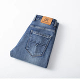 2025 Autumn New Men Regular Fit Stretch Jeans Classic Style Smoky Gray Fashion Casual Denim Pants Male Brand Trousers Blue