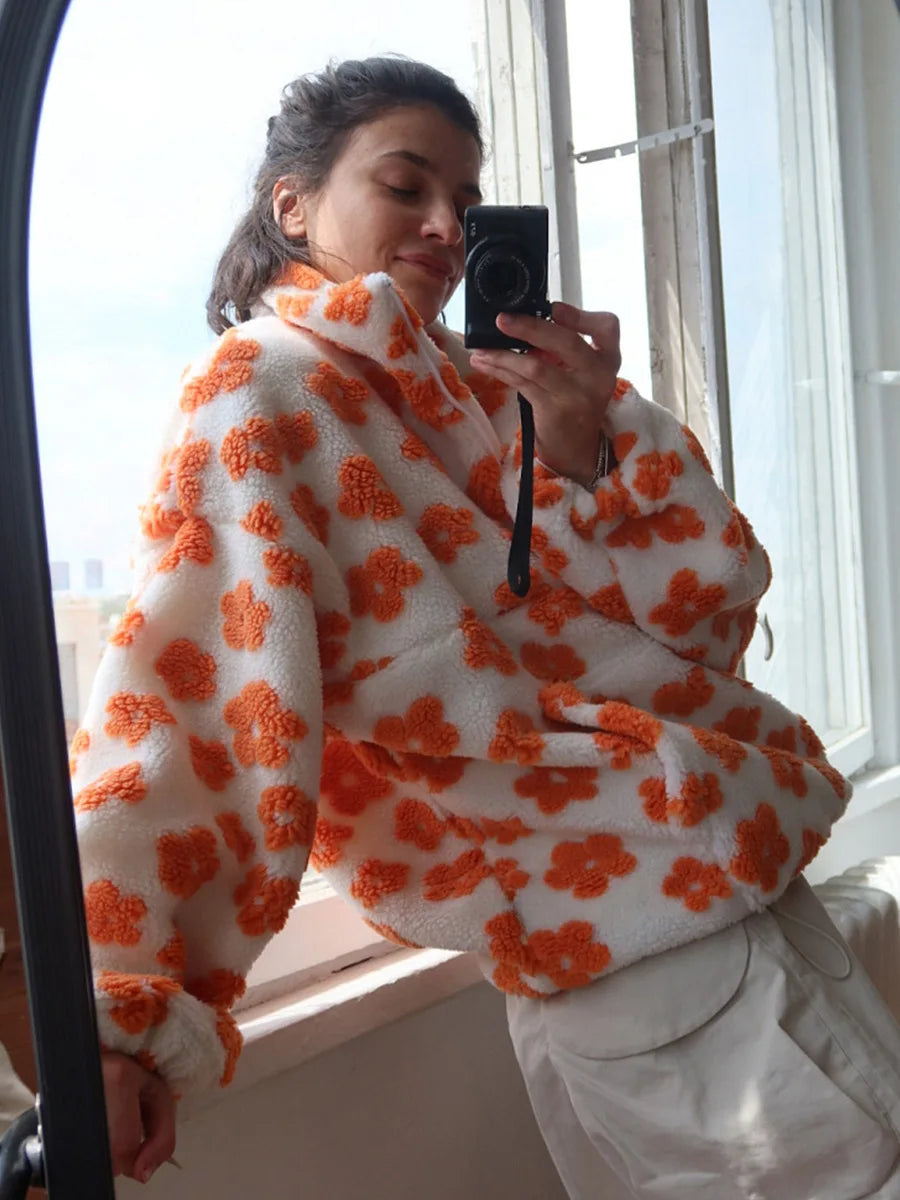 Women's Floral Fleece High-Neck Pullover