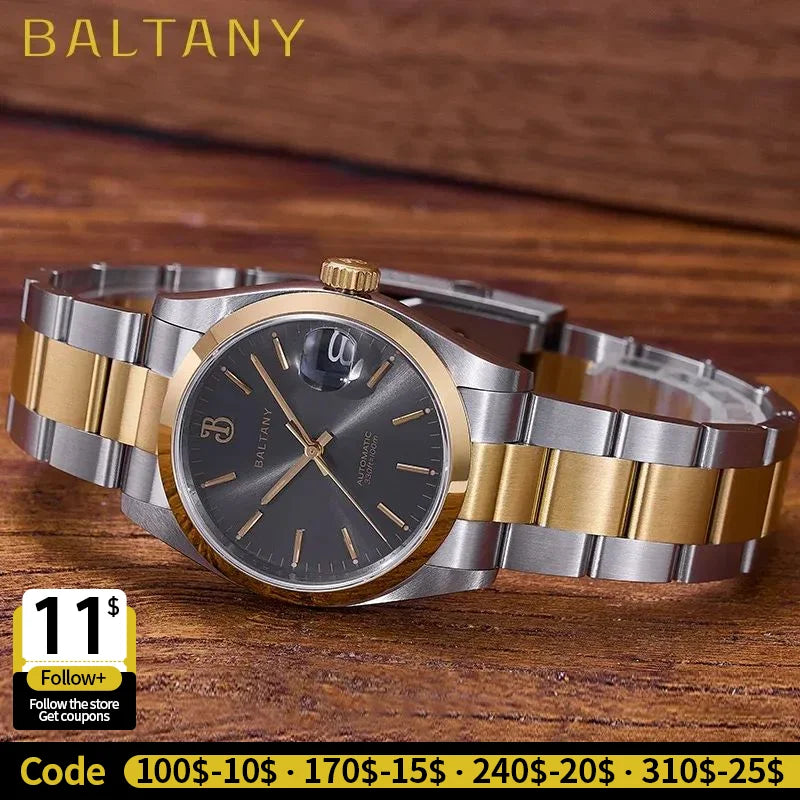 Baltany 36mm Perpetual Date Watch S4095 Sunray Dial 100M Waterproof Stainless Steel Bracelet NH35 Luxury Automatic Watch for Men