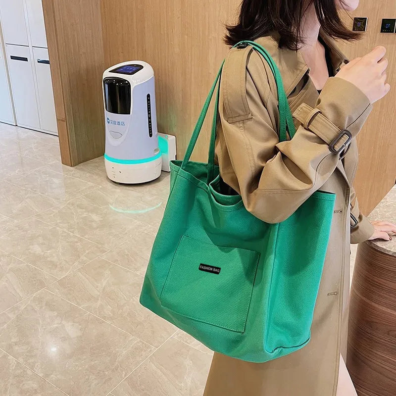HOMEFISH Canvas Bag High Quality Reusable Shopping Shoulder Bag Women Simple Casual Daily Use Handbag Totes Female Portable