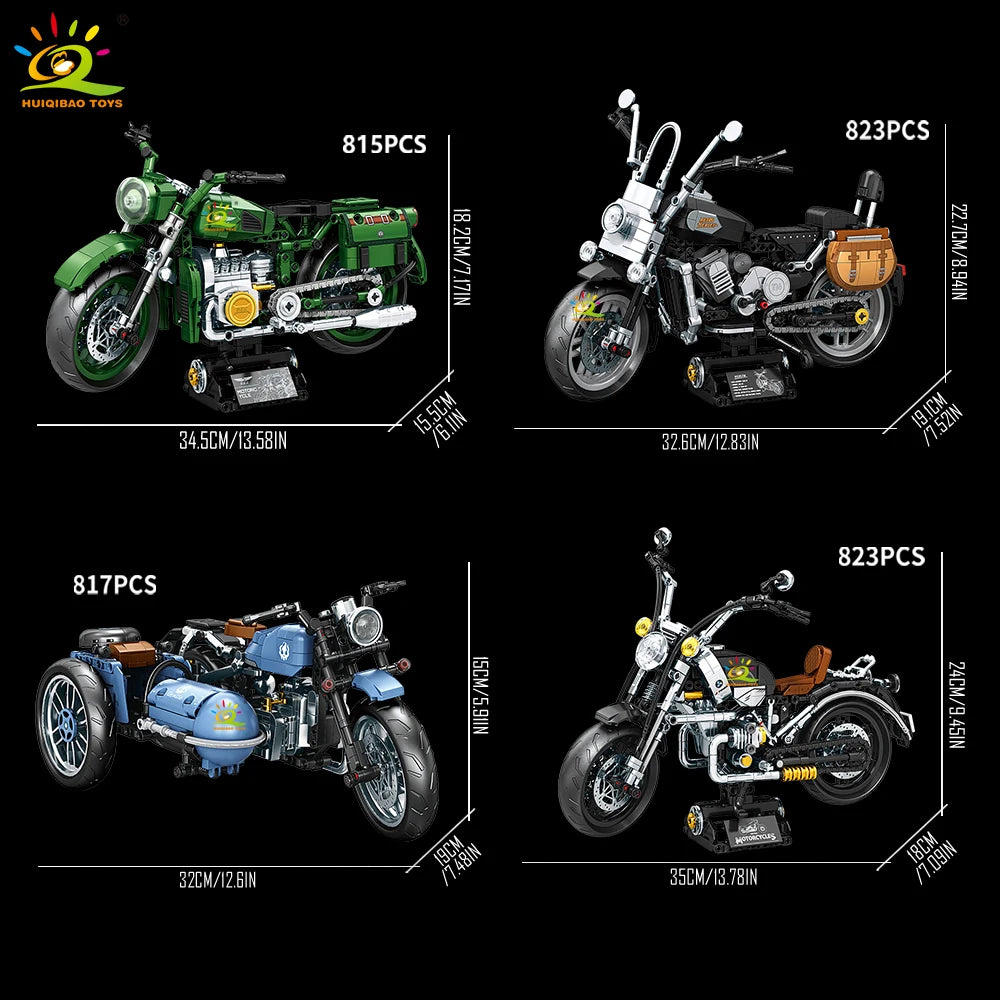 HUIQIBAO MOC Motorbike Model Building Blocks City Moto Racer Bricks Toy for Kids Boy Children Adult Car Set home Decoration