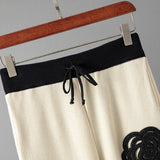 Autumn Color-Block Knit Set | Loose Split Top & Wide Leg Pants