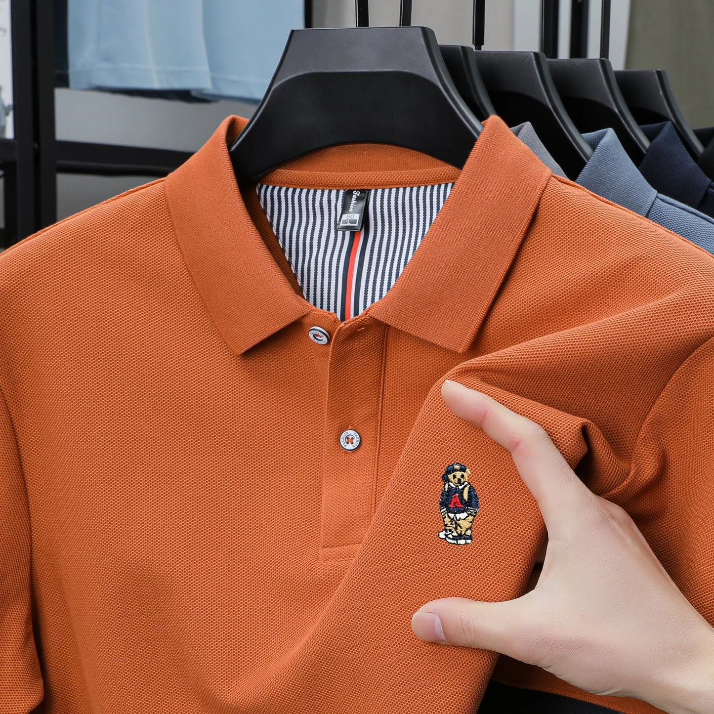 Men's Cotton Bear Embroidery Polo | Korean Style
