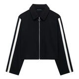 2024 New Women Casual Black Trousers Suits Sports Short Jacket + Female Vinatge Black White Patchwork Baggy Pants Street