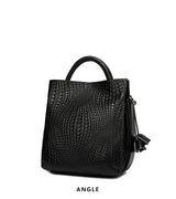 Fashionable and luxurious woven pattern casual versatile black woven pattern daily commuting cowhide women's handbag
