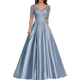 A Line Women Evening Dresses Satin Appliques V Neck Prom Party Gowns Formal Occasion robes de soirée