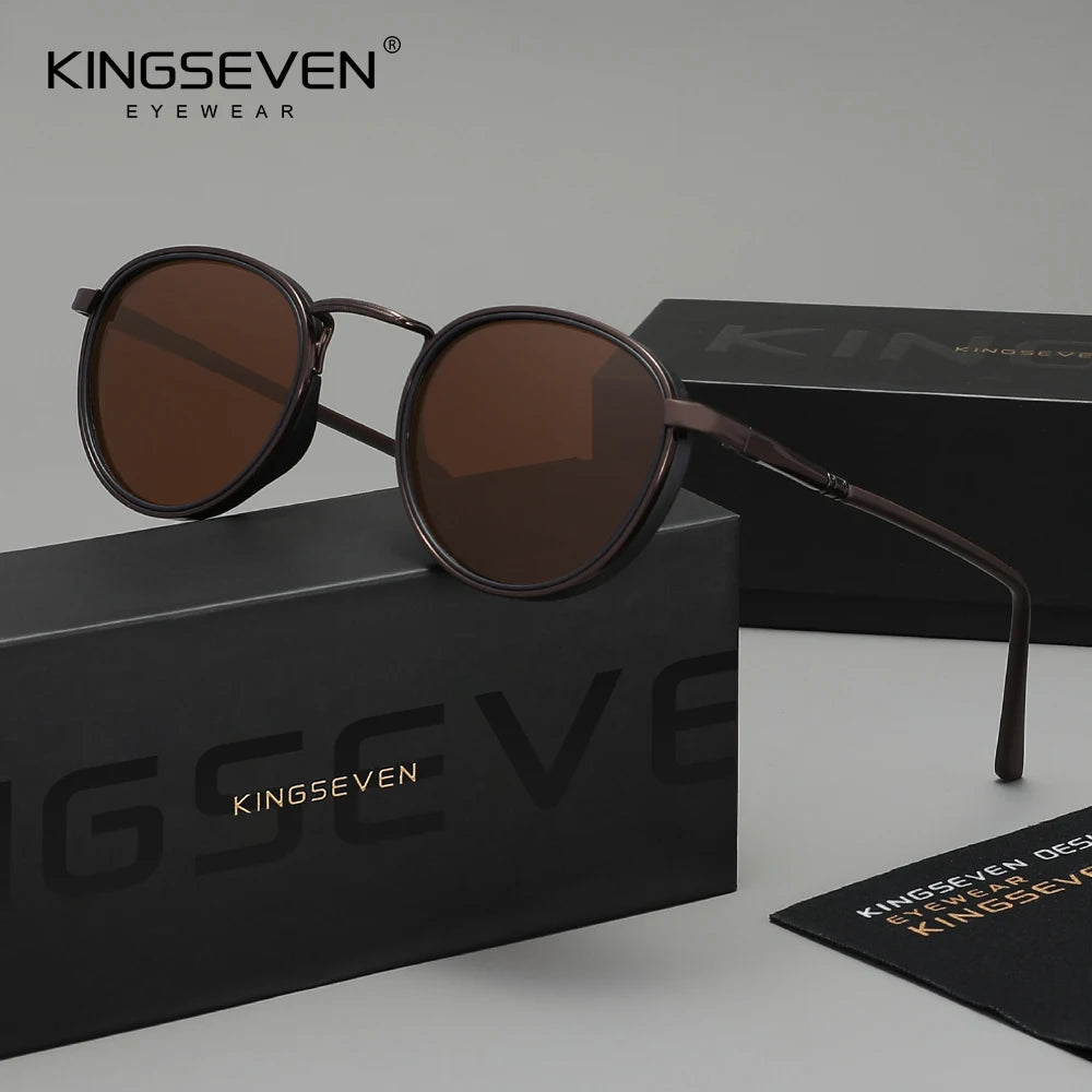 KINGSEVEN Original Causal Round Frame Sunglasses Men Polarized UV400 Eyewear Luxury Retro Fashion Women Driving Fishing Glasses