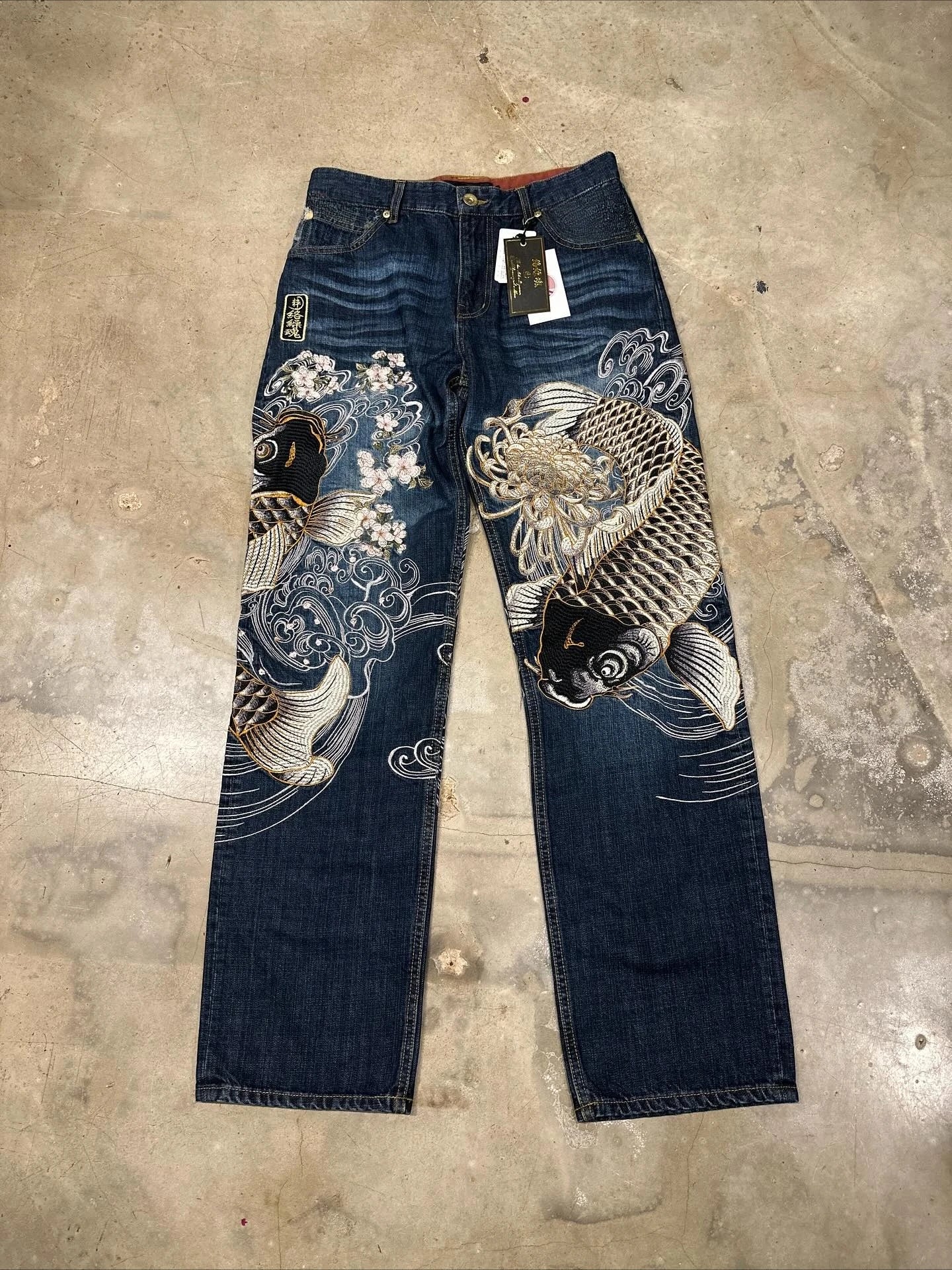 Harajuku Dragon & Snake Embroidered Wide-Leg Jeans