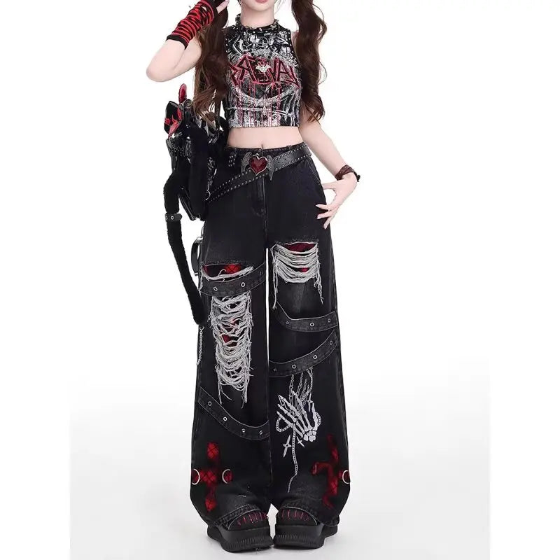 Retro Punk Relaxed Denim Pants