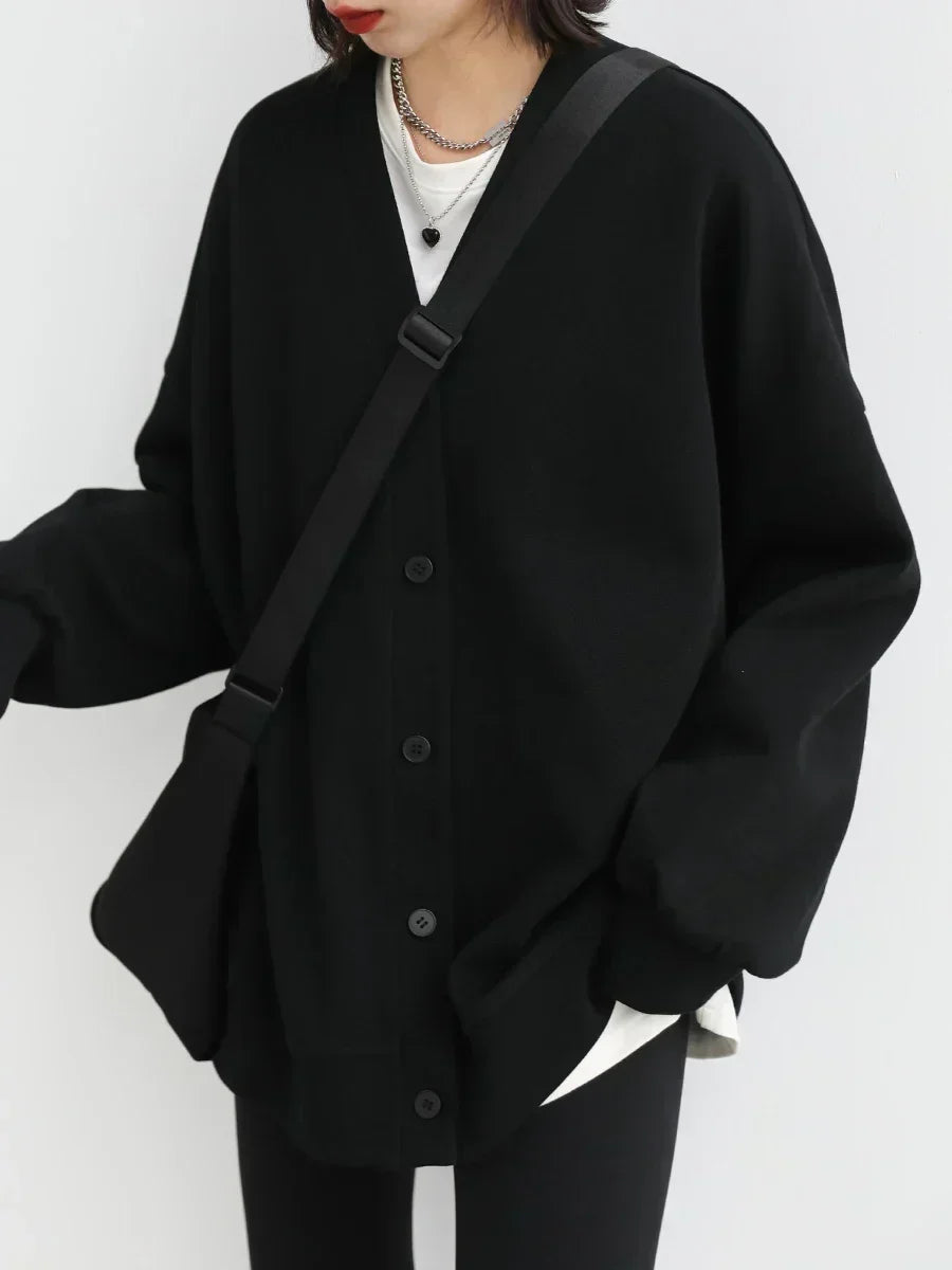 Women's Relaxed V-Neck Cotton-Blend Cardigan