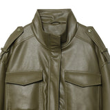 Women's Jacket Faux Leather Jacket Green Women's Demi-Season Jacket Outerwears Women's Autumn New In Coat Windbreaker Streetwear