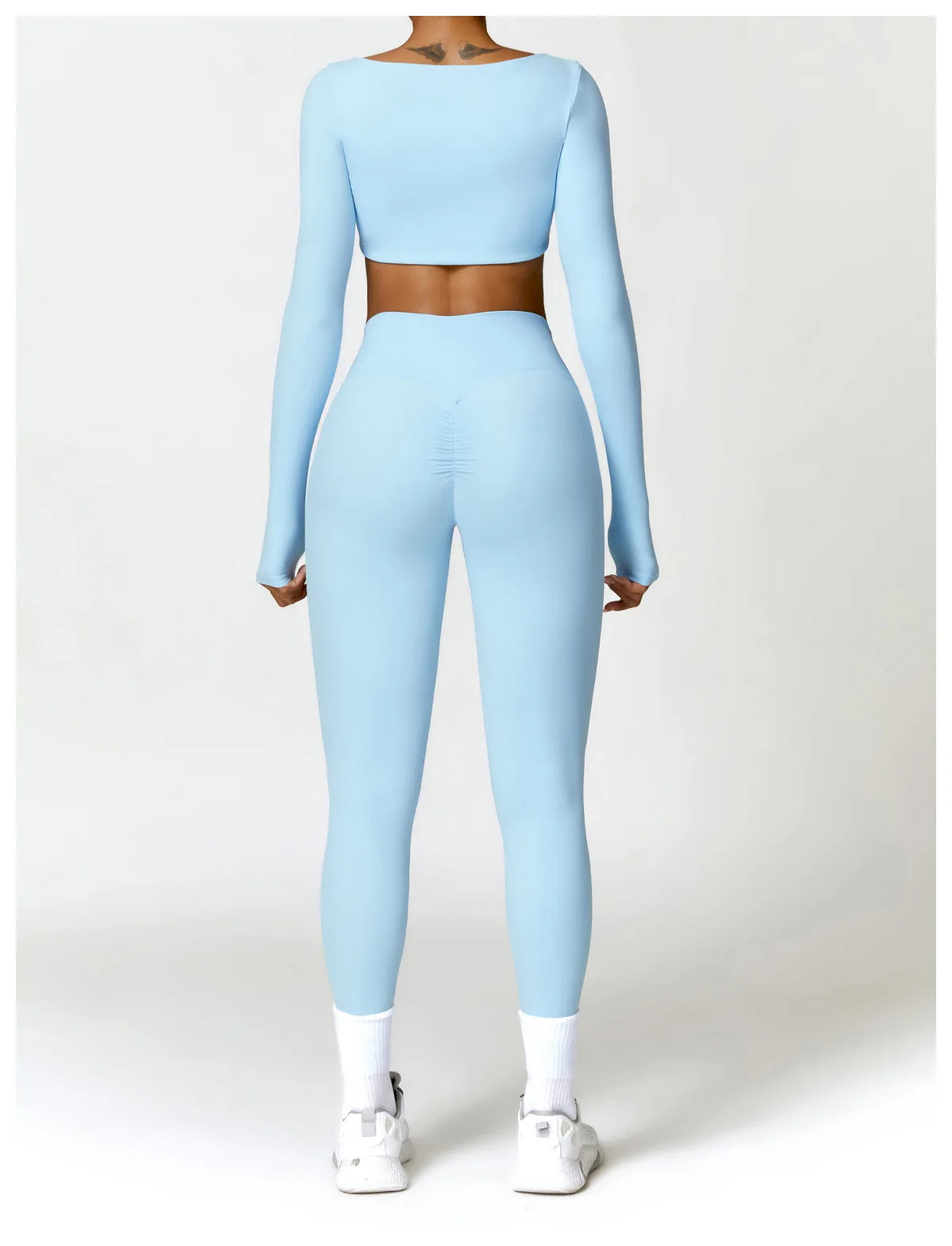 2-Piece Women's High-Waist Yoga Set – Seamless Long Sleeve Workout Suit