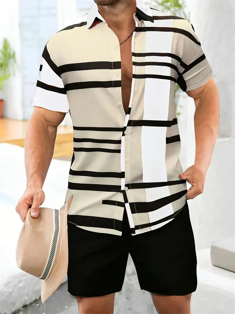 3D Geometric Color-Block Men’s Shirt