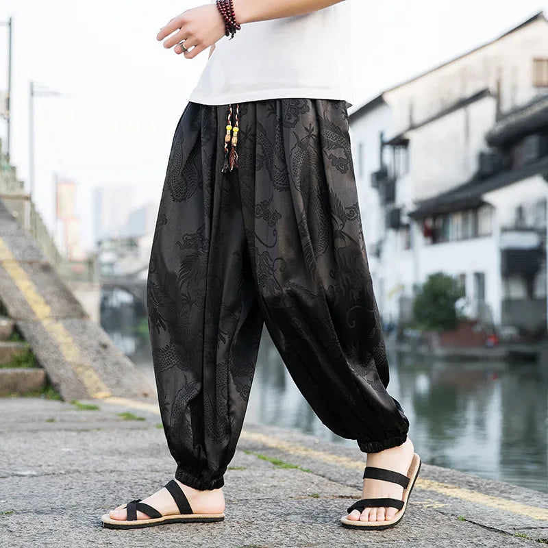 Men’s Ice Silk Dragon Jacquard Bloomers