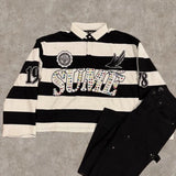 Y2K Retro Stripe Polo Shirt – Embroidered Hip Hop Streetwear