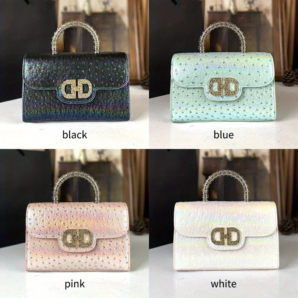 Advanced Ostrich Pattern Diamond Inlaid Women's Handbag New Fashionable High-End Shoulder Crossbody Bag