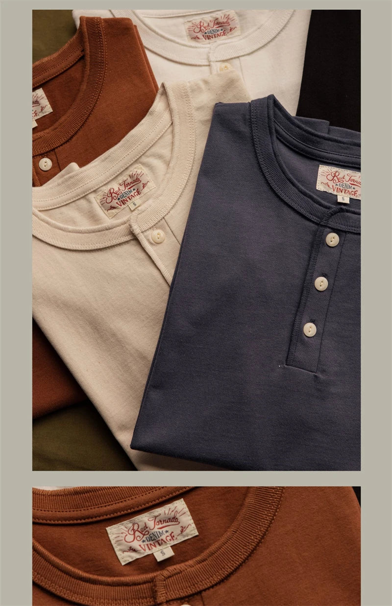 Heavyweight Cotton Henley Tee – Vintage Everyday Essential