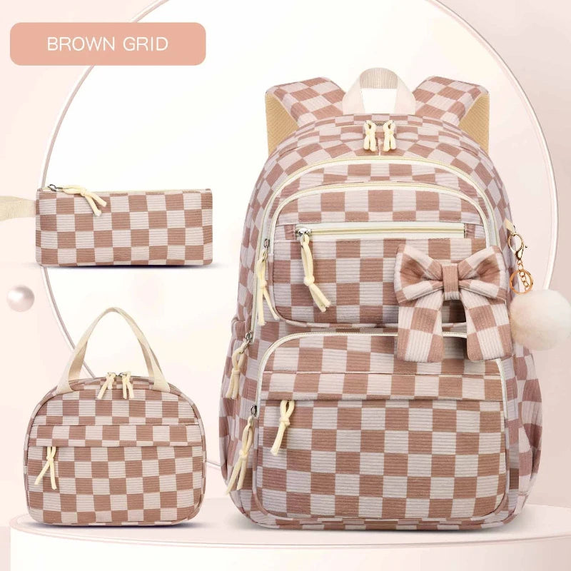 Corduroy Girls School Bags Korean Style Daily Backpack For Women lightweight bow Travel Backpacks Teenagers Casual Bags