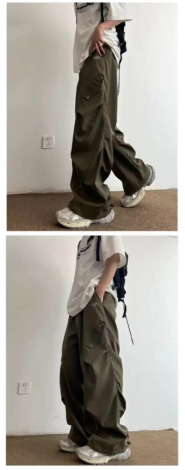Techwear Parachute Cargo Pants - Men's Hip Hop Wide Leg Streetwear