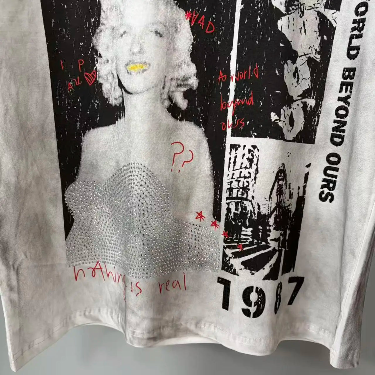 Men's Oversized Rhinestone Letter Cotton T-Shirt