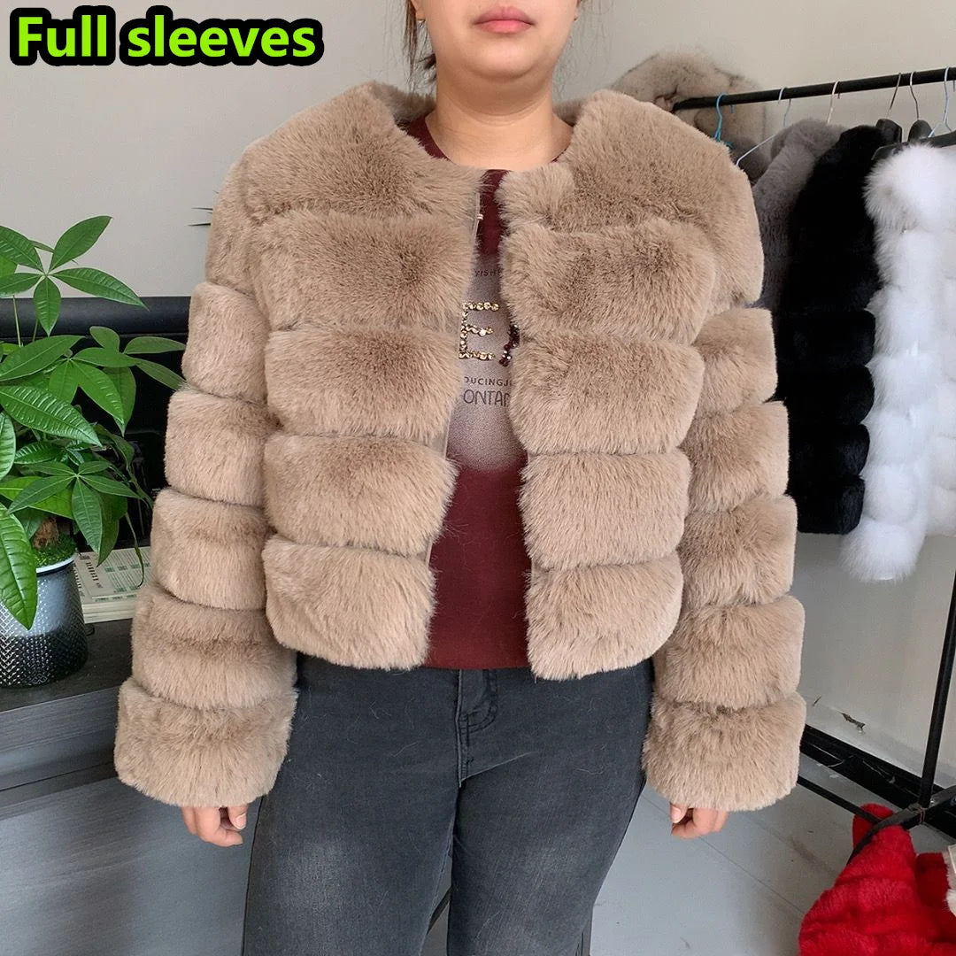 Elegant Winter Faux Fox Fur Crop Jacket