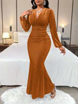 Women’s Elegant V-Neck Velvet Mermaid Evening Gown