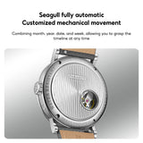 FARASUTE Men's Mechanical Watch Flyback Function Seagull Movement Month Display Week Display Calendar YearDisplay Sapphire Watch