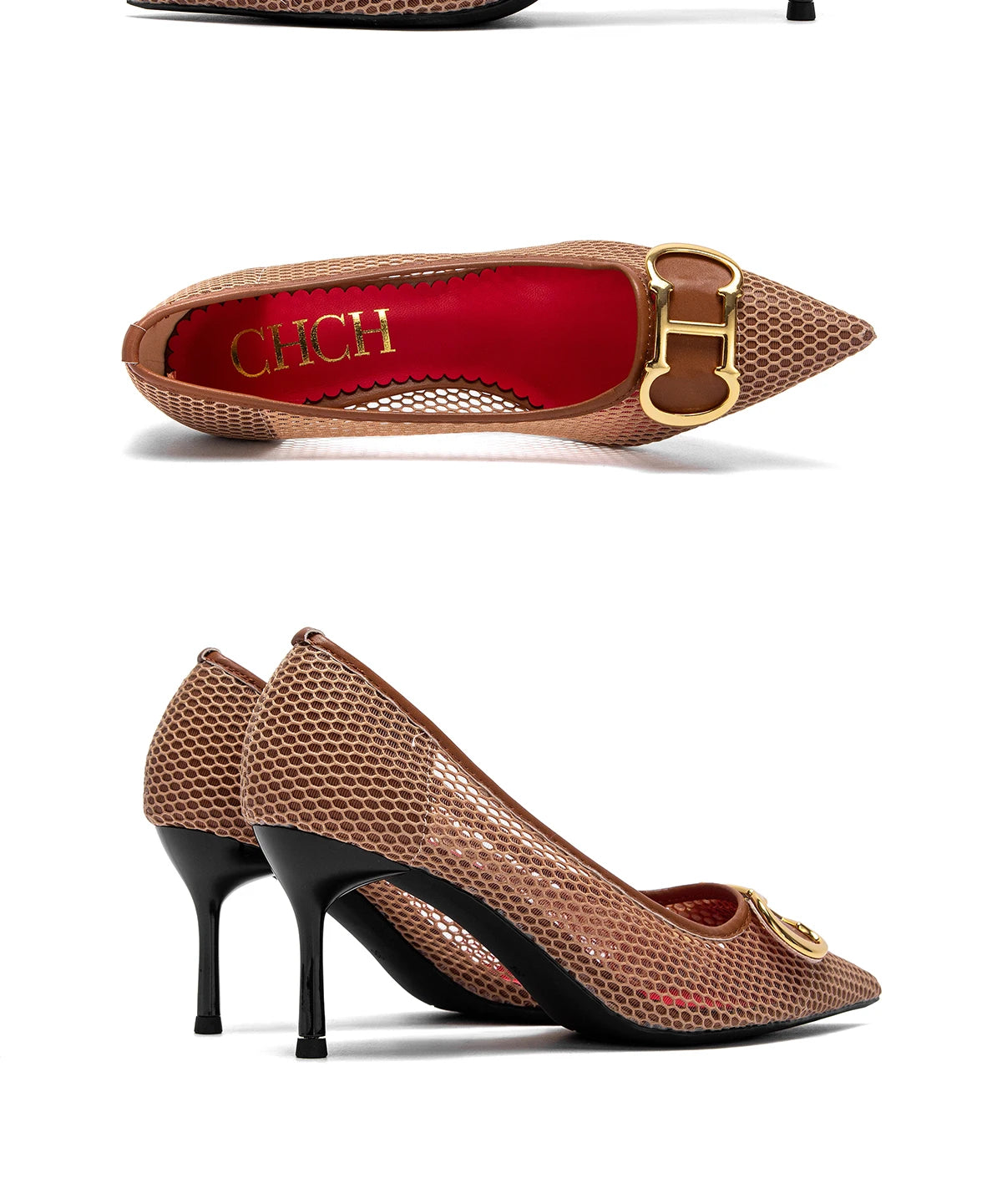 CHCH Women's High Heels 2025 Spring New Hollow Business Women's Shoes 7cm Red Evening Shoes