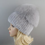 Women's Luxury Rex Rabbit & Fox Fur Beanie Hat