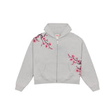 Cherry Blossom Embroidered Zip-Up Hoodie