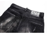 Men's Slim-Fit Distressed Black Grey Denim Jeans