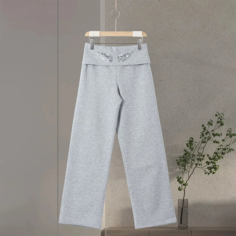 Casual Sequin Wings Hooded Sweatshirt Pant Set Women Solid Loose Full Sleeve Pullover Suit 2026 Spring Autumn Lady Daily Outfit