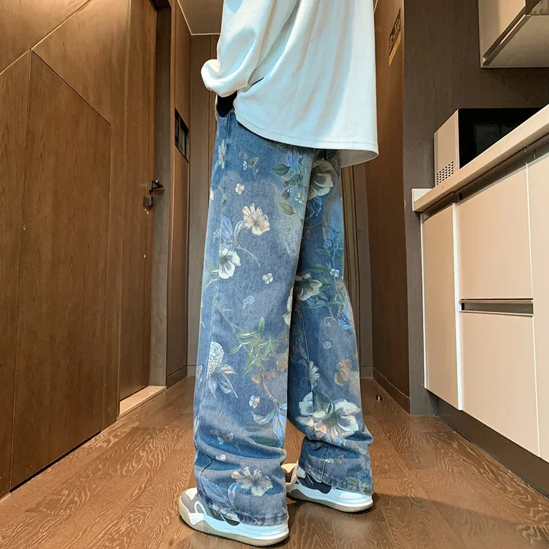 Men’s Vintage Floral Wide-Leg Denim