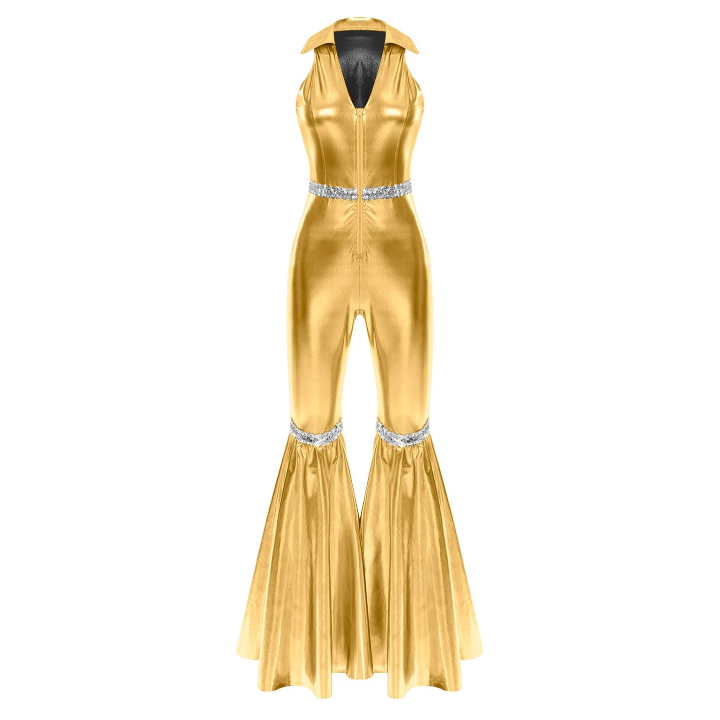 Women's 70s Disco Sequin Jumpsuit – Retro Bell-Bottom