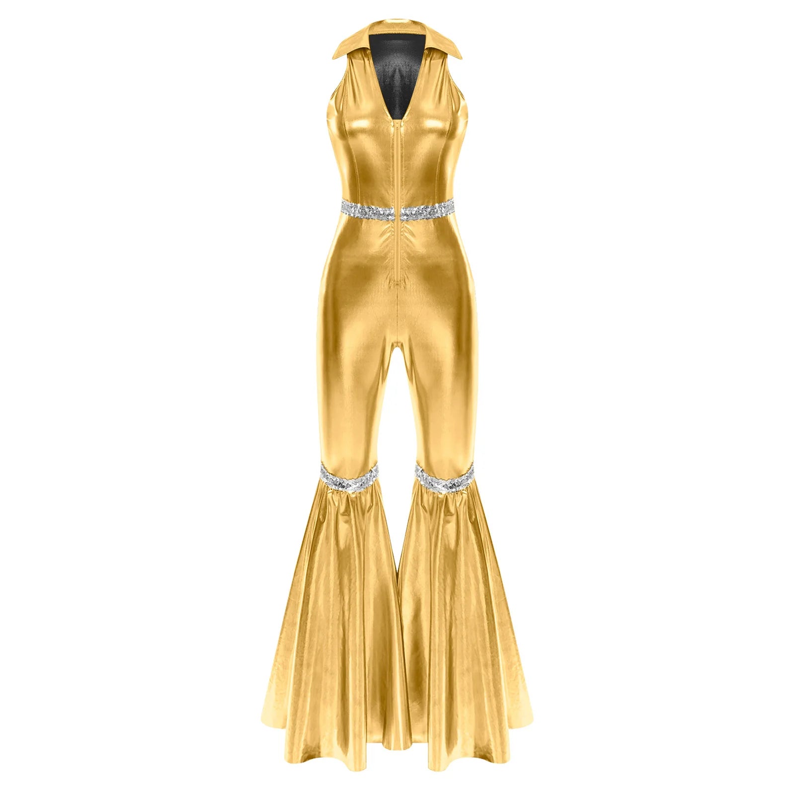 Women's 70s Disco Sequin Jumpsuit – Retro Bell-Bottom