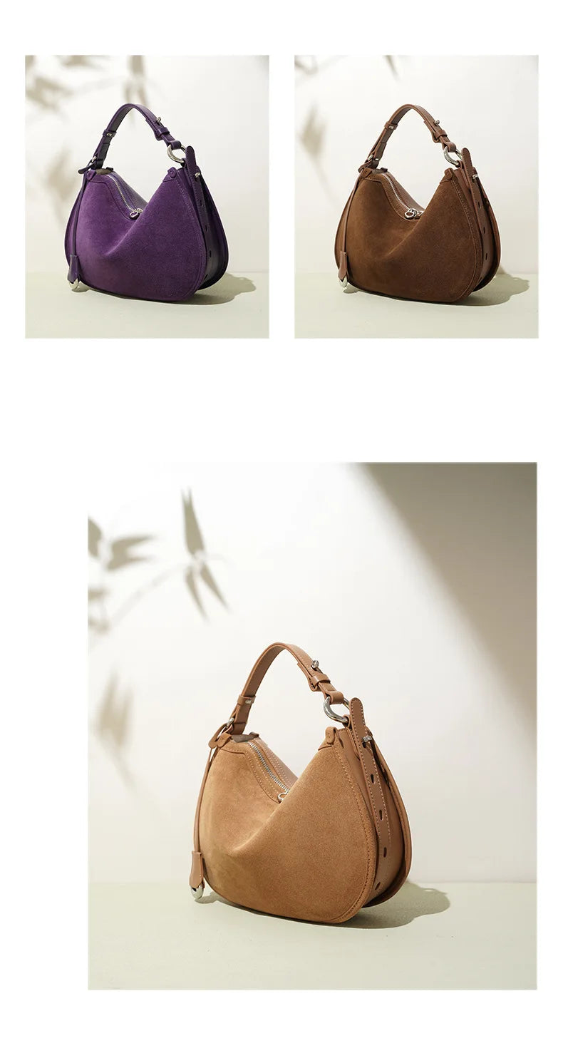 2025 Spring Summer Suede Hobo Bag Sophisticated Single Shoulder Tote Vintage Inspired Trendy Crossbody Pack Women's Handbag