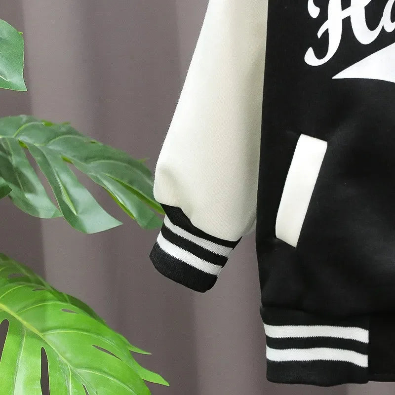 3pcs Set Kids Boys Clothes Baseball Coat+T-Shirt+Pant Spring Autumn Letter Print Sweatshirts Black Sports Casual Outfits Clothes