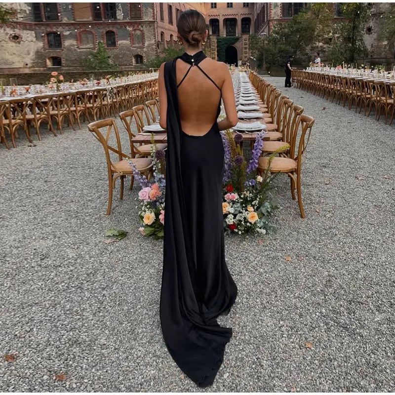 Elegant Ribbon Halter Maxi Dress