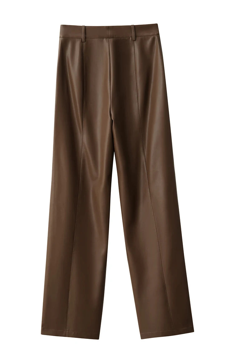 Minimalist Straight-Leg PU Leather Trousers