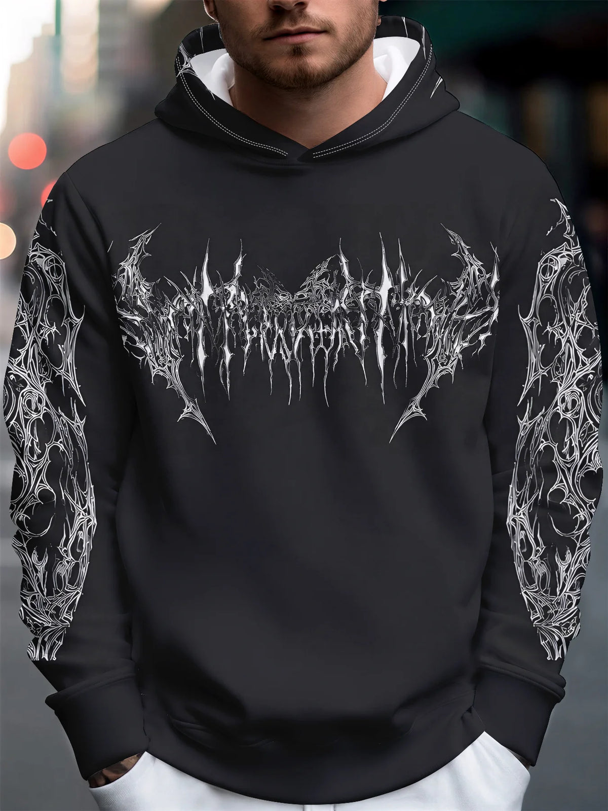 Men's Winter-Spring Hooded Sweatshirt with Skull Pattern for Casual Roller Skating Hip-Hop Streetwear