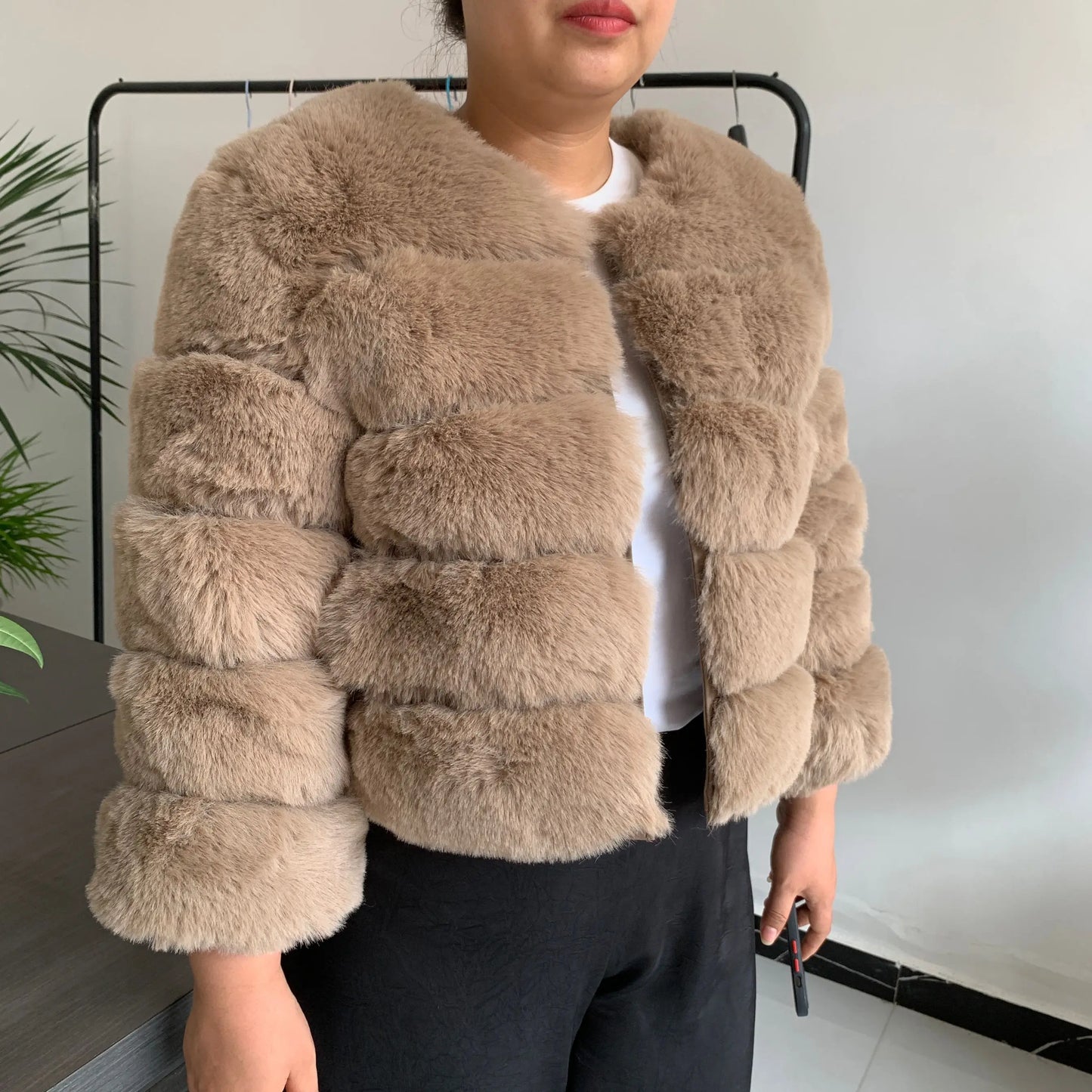 Elegant Winter Faux Fox Fur Crop Jacket